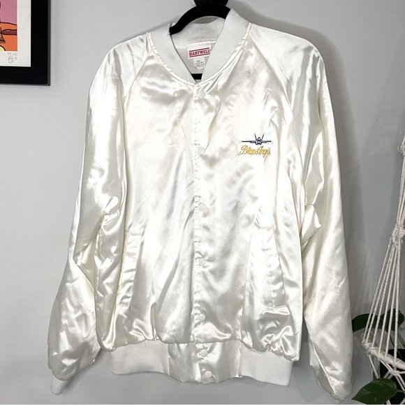 Vintage Jackets & Coats Vintage White Satin Bomber Jacket Blue